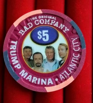 Trump Marina $5 Casino Chip Atlantic City Nj Bad Company