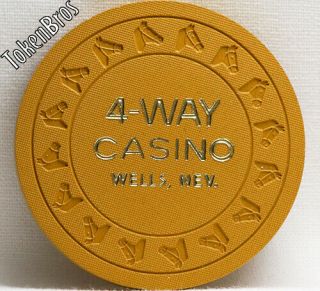 $5 Five Dollar Poker Gaming Chip 4 - Way Casino Wells Nevada 1980s Rare