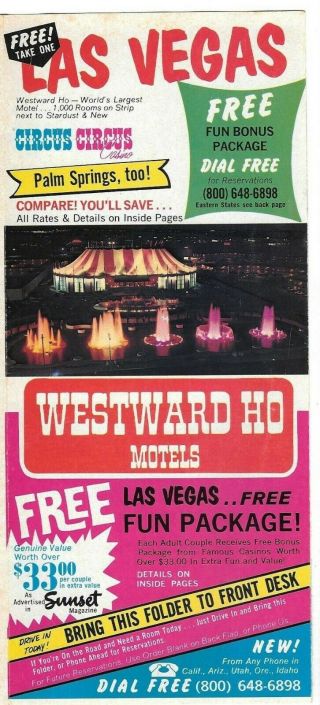 1971 Westward Ho Motel Circus C Casino Brochure Las Vegas Nv & Palm Springs Ace