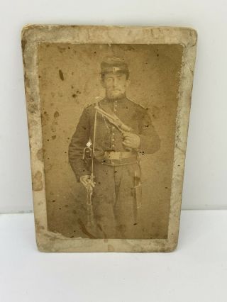 Civil War Cdv Photo ￼union Soldier Holding Sword & Pistol