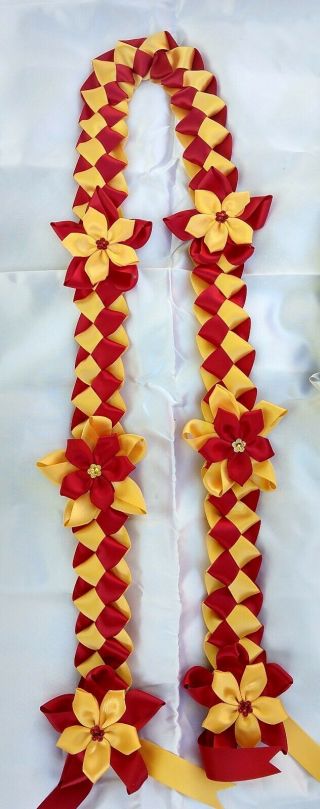Graduation Lei,  Handmade With 2 Color Of Satin Ribbons In Red And Gold
