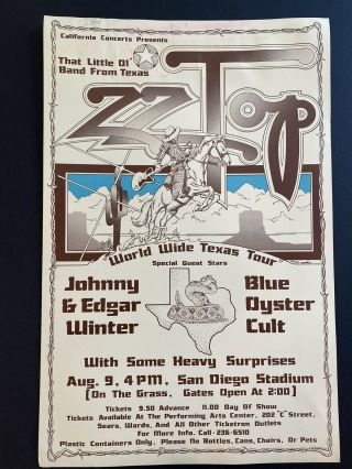 Zz Top Vintage 1970s Concert Poster San Diego Stadium 1970s Showbill