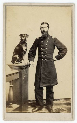 Major Bixby And Dog Nh 6th Inf Pow Libby Prison Exchanged Wounded 2x Cdv Photo