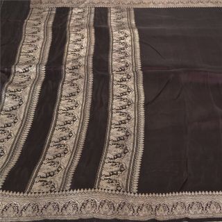 Sanskriti Vintage Purple Heavy Sarees Pure Satin Silk Woven Brocade Sari Fabric 2