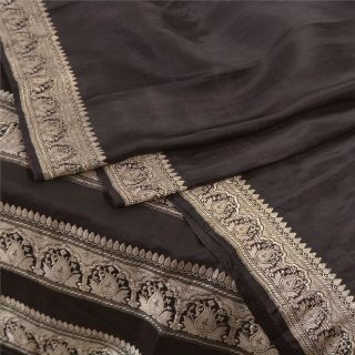 Sanskriti Vintage Purple Heavy Sarees Pure Satin Silk Woven Brocade Sari Fabric 3