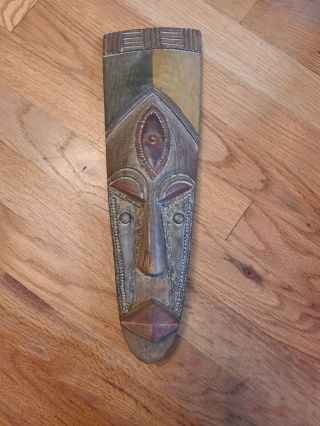 Vtg African Large Face Mask Wooden Hand - Carved Tribal Wall Hanging Ghana