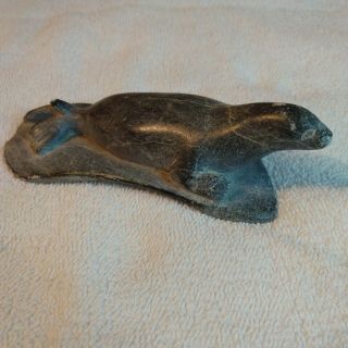 Canada Inuit Eskimo Carved Stone Seal Sculpture 5x2 " Devie Igloo 182935 Art