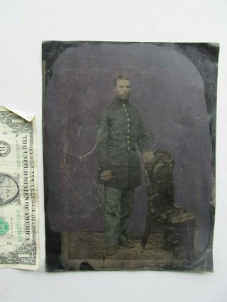 Rare Full Plate Tinted Tintype Of Civil War Kia Infantry Corporal,  Frock Coat