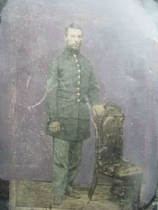 Rare FULL PLATE TINTED Tintype of Civil War KIA Infantry Corporal,  Frock Coat 2