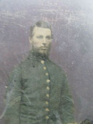 Rare FULL PLATE TINTED Tintype of Civil War KIA Infantry Corporal,  Frock Coat 4