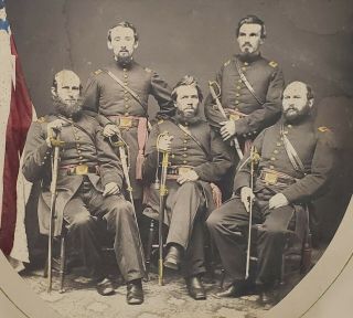 5 Civil War Union Officers Soldiers Photo Swords Hand Tinted 8 X 10