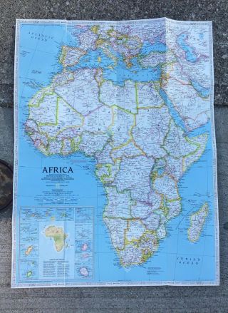 Vintage National Geographic Map Of Africa Fold Out Two Sided 28x22 Wall Hanging