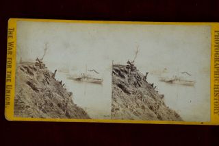 Rare War For The Union Stereoview Ironclad On James River,  Virginia Dutch Gap