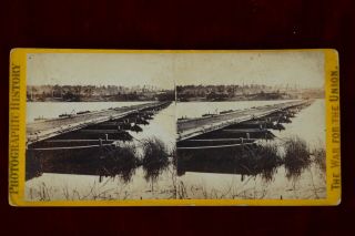 War For The Union E.  & H.  T.  Anthony Stereoview Pontoon Boats At Dutch Gap Label