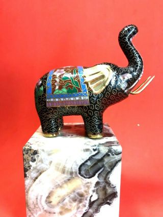 Estate Vintage Gold Toned Brass Chinese Cloisonne Miniature Good Luck Elephant 2