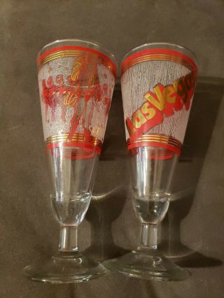 Vintage Las Vegas Showgirls Wine Drink Glasses Set Of 2 Red Gold 1970 