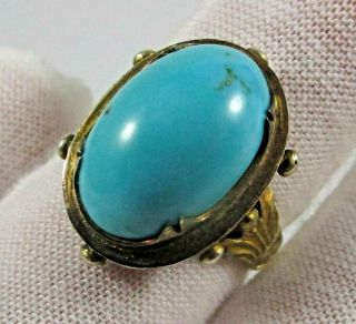 Chinese Silver Turquoise Ring Adjustable Vintage Gold Wash 6.  6 Grams