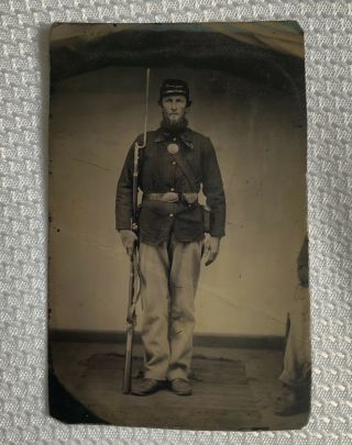 Tintype Photograph Civil War Armed Soldier With Hidden Soldier Next To Him