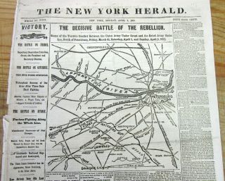 2 1865 Headline Display Newspapers Civil War Ending W Map Of Petersburg Virginia
