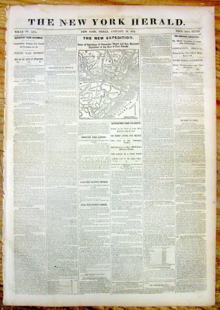 1862 Civil War Newspaper Launch Of 1st Ironclad Uss Monitor Map Savannah Georgia