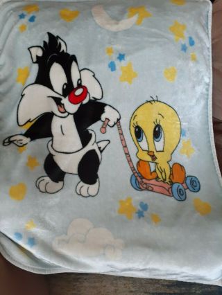 Vintage Baby Looney Tunes Sylvester Tweety Rare 2000 Plush Blanket 42 X 33 Pink