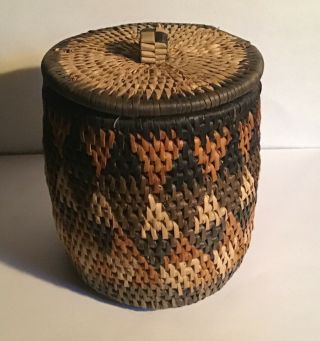 Vintage Hand Woven Traditional African Zulu Basket W/lid,  9 - 1/2 