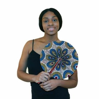 Blue/white Circle Print Folding Fan | African Summer Wedding Folding Hand Fan