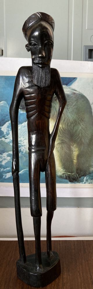 Vintage Hand Carved Wooden African Man Statue - 18.  5 " Tall