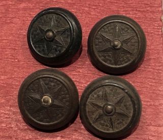 Set Of 4 Civil War Era Goodyear 1851 Hard Rubber Pinshank Star Buttons 11/16 "