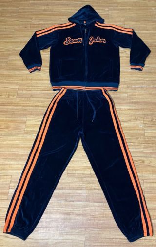 Vintage 90’s Sean John Men’s Navy Hooded Sweatsuit Size L Hip Hop Puff Daddy