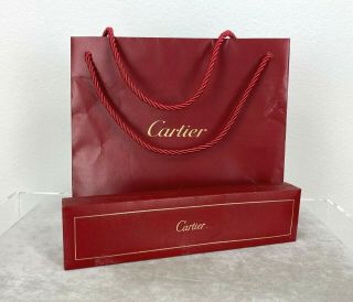 Cartier Vintage Auth Red Empty Jewelry Bracelet Box Storage Travel With Gift Bag