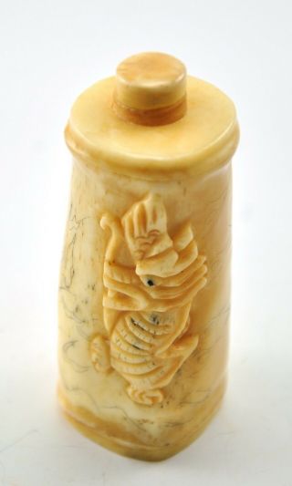 Vintage Chinese Bone Hand Carved Peking Snuff Bottle - Dragon