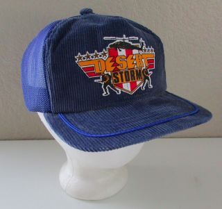 Vintage Desert Storm Blue Corduroy Trucker Snapback Mesh Hat Cap One Size