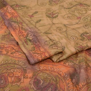 Sanskriti Vintage Cream Heavy Sarees Pure Silk Hand Beaded Kantha Sari Fabric
