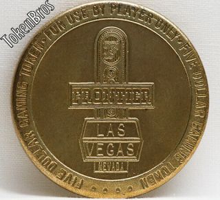 $5 Brass Slot Token Coin Frontier Hotel Casino 1988 Ncm Las Vegas Nevada