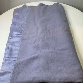Vintage Wool Thermal Blanket Bedding Purple Satin Trim Twin 64x82 Fieldcrest