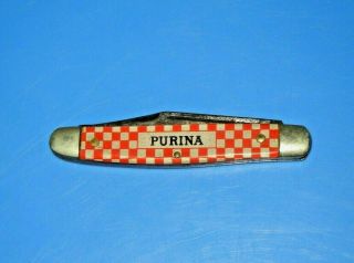 Vintage Kutmaster Purina Checkerboard Handles Advertising 3 Blade Pocket Knife