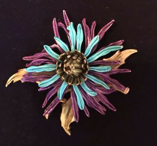 Stunning Colorful Vintage Corocraft Enamel Passion Flower Pin Brooch