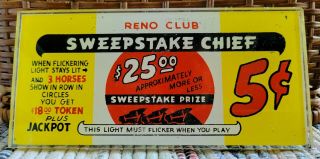 Vintage Jennings Slot Machine Sign Sweepstakes Chief 5c Reno Club
