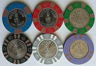 $1 Thru $500 Jockey Club " Casino Never Opened " Set Of 6 - Las Vegas Casino Chips