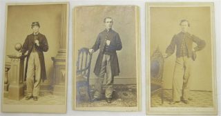 (3) Civil War Cdv Photos: Standing Soldiers Union,  Pennsylvania,  Philadelphia
