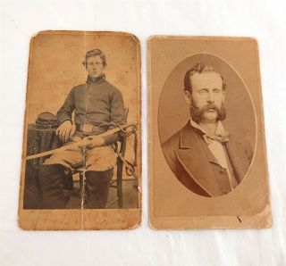 2 Civil War Cdv Photos Of Union Cavalry Soldier W/sword Willie Frank Thayer