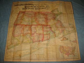 1902 Folding Map Massachusetts Connecticut Rhode Island Railroad Post Office