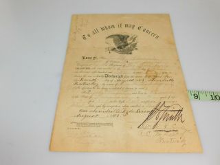 1864 To 1865 Civil War Discharge Papers For Pvt.  John Glendezning 19 Yrs Old