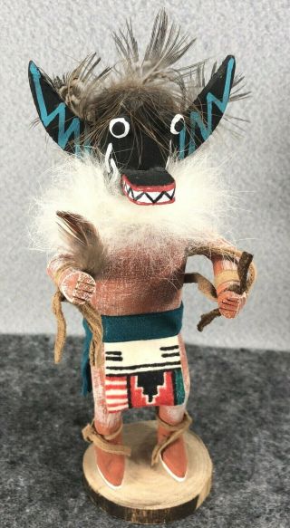 Native American " Black Ogre " Kachina Doll Nata - Aska Signed Fur Feathers 7 " Tall