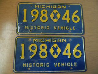 Vintage Michigan Historic Vehicle License Plates Matching Pair