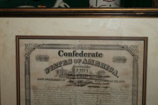 1863 Framed Matted Confederate States of America $1000 Bond Civil War Coupons 2