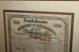 1863 Framed Matted Confederate States of America $1000 Bond Civil War Coupons 4