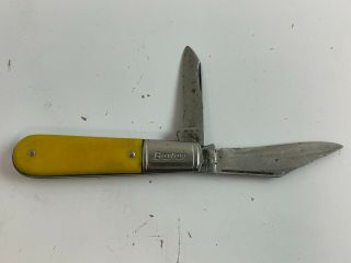 Vtg Colonial Barlow Prov Usa 2 Blade Yellow Handle Folding Pocket Knife Rare