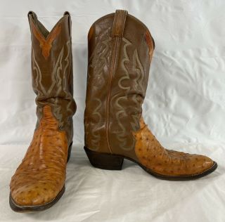 Vintage Tony Lama Western Cowboy Boots Sz 11.  5 D Ostrich Toe Leather Ankle - Heel.